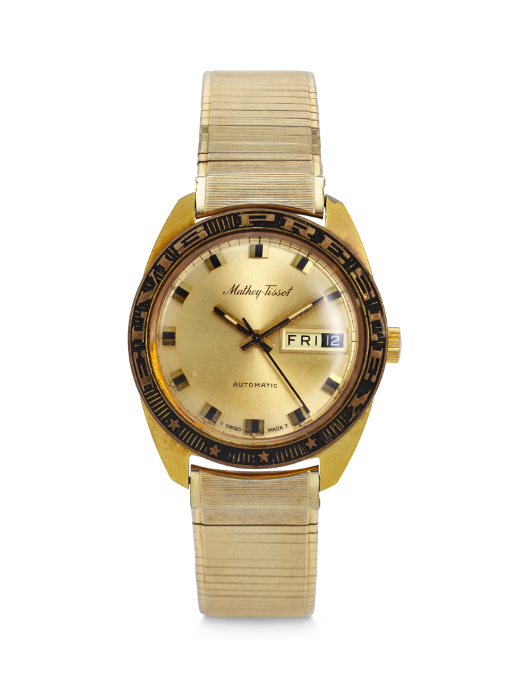 MATHEY-TISSOT, PREVIOUSLY OWNED BY ELVIS PRESLEY, GOLD-PLATED STAINLESS STEEL WRISTWATCH WITH DAY AND DATE