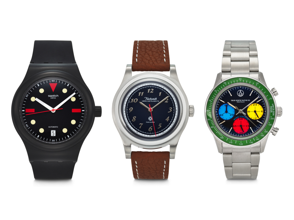 SWATCH FOR HODINKEE, MERCI INSTRUMENTS FOR TRACKSMITH AND WIND VINTAGE, TRUE NORTH WATCH COMPANY FOR WIND VINTAGE, SET OF THREE 'UNWORN' WRISTWATCHES