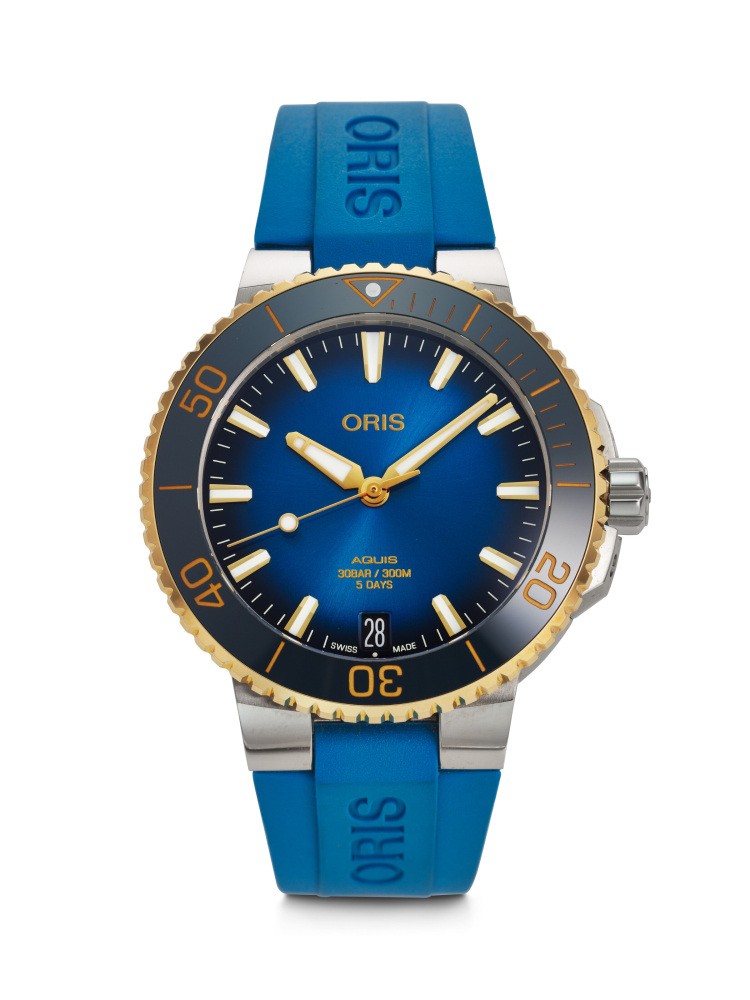 ORIS, STAINLESS STEEL AND YELLOW GOLD 'AQUIS DATE CALIBRE 400', REF. 01 400 7769 6355-07 4 22 75FC