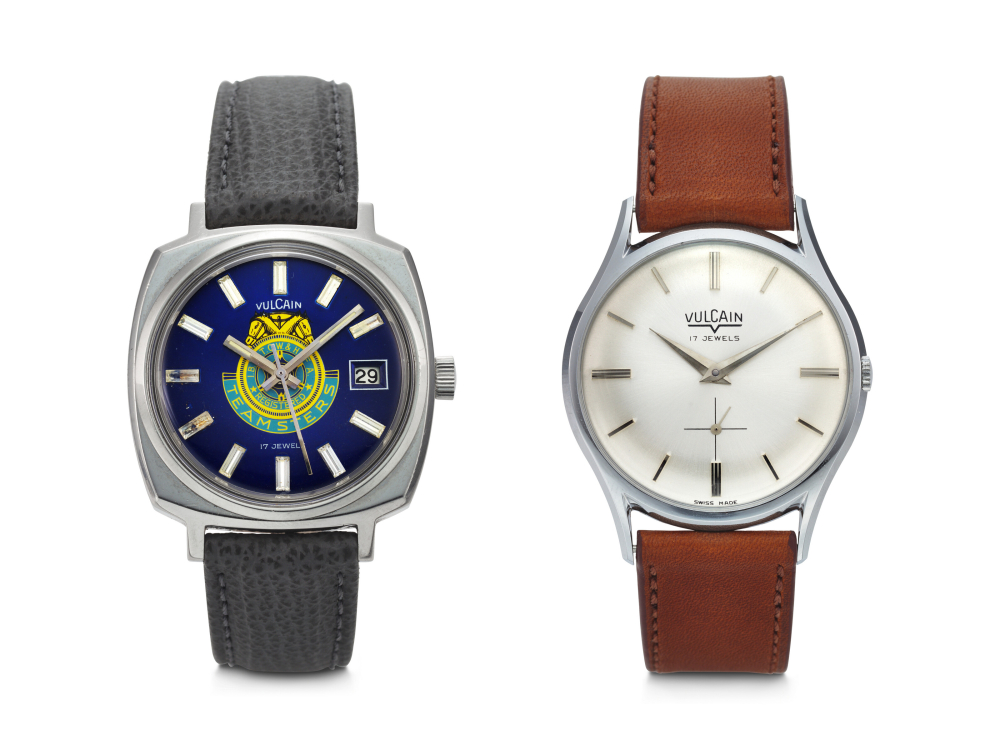 VULCAIN, PAIR OF TWO STAINLESS STEEL WRISTWATCHES