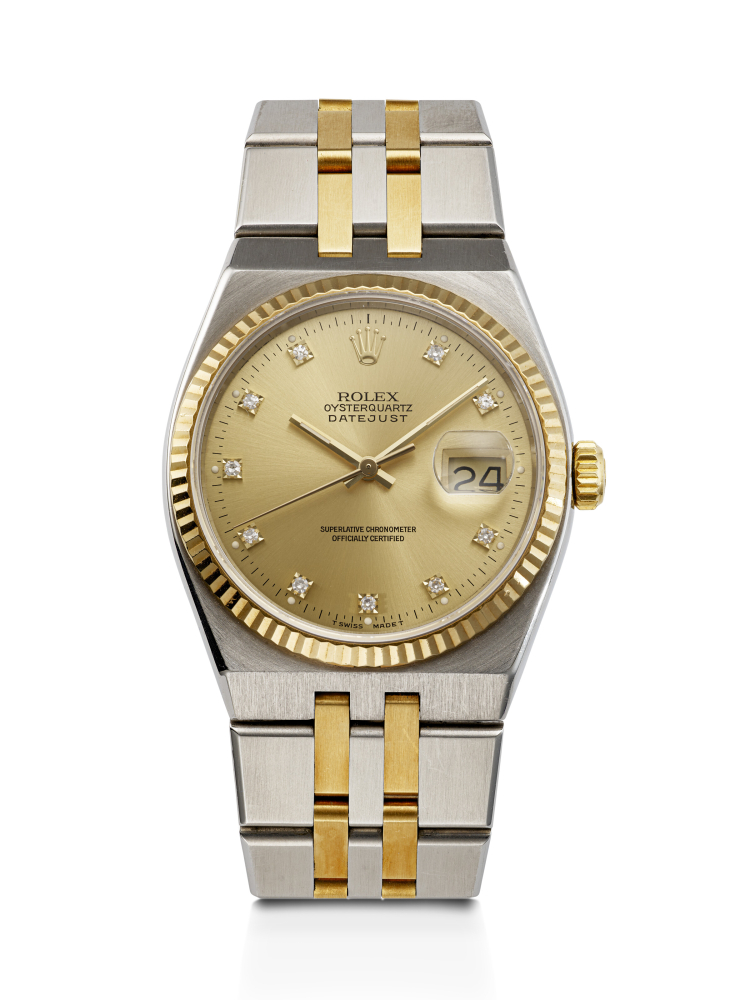 ROLEX, STAINLESS STEEL, YELLOW GOLD AND DIAMOND-SET 'OYSTERQUARTZ DATEJUST', REF. 17013