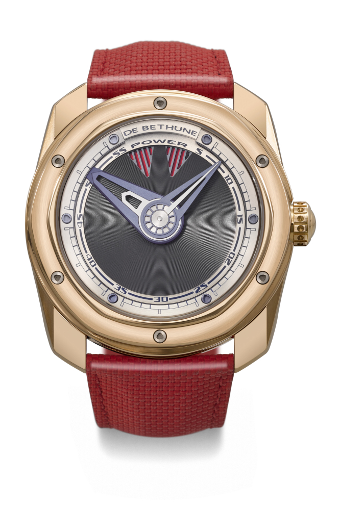 DE BETHUNE. A LARGE AND UNUSUAL 18K PINK GOLD AUTOMATIC WRISTWATCH WITH POWER RESERVE INDICATION