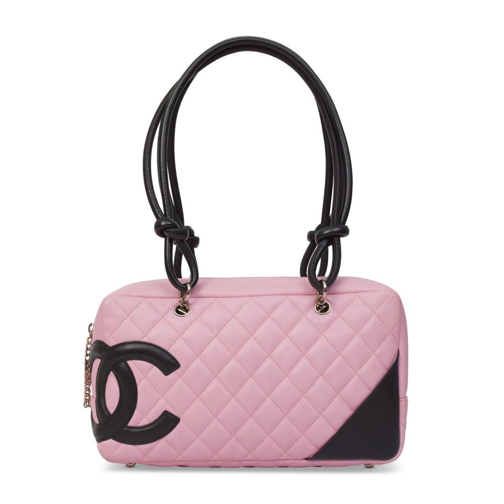 A PINK QUILTED LAMBSKIN LEATHER CAMBON LIGNE SHOULDER BAG WITH SILVER HARDWARE