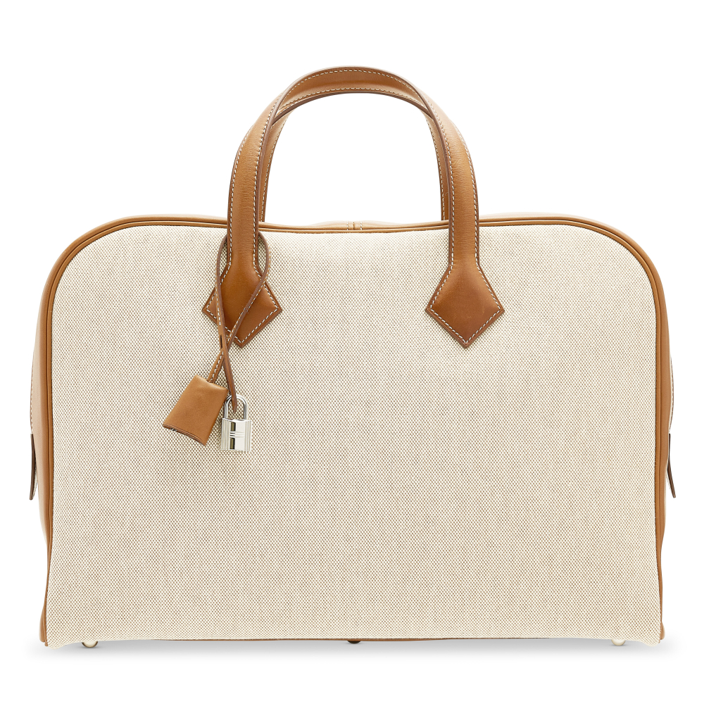 A FAUVE BARÉNIA LEATHER TOILE VICTORIA 40 WITH PALLADIUM HARDWARE