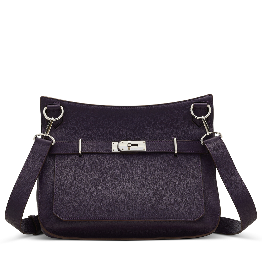 A RAISIN TOGO LEATHER JYPSIÈRE 34 WITH PALLADIUM HARDWARE