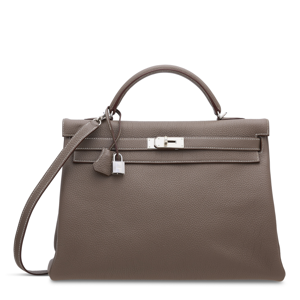 AN ÉTOUPE TOGO LEATHER RETOURNÉ KELLY 40 WITH PALLADIUM HARDWARE
