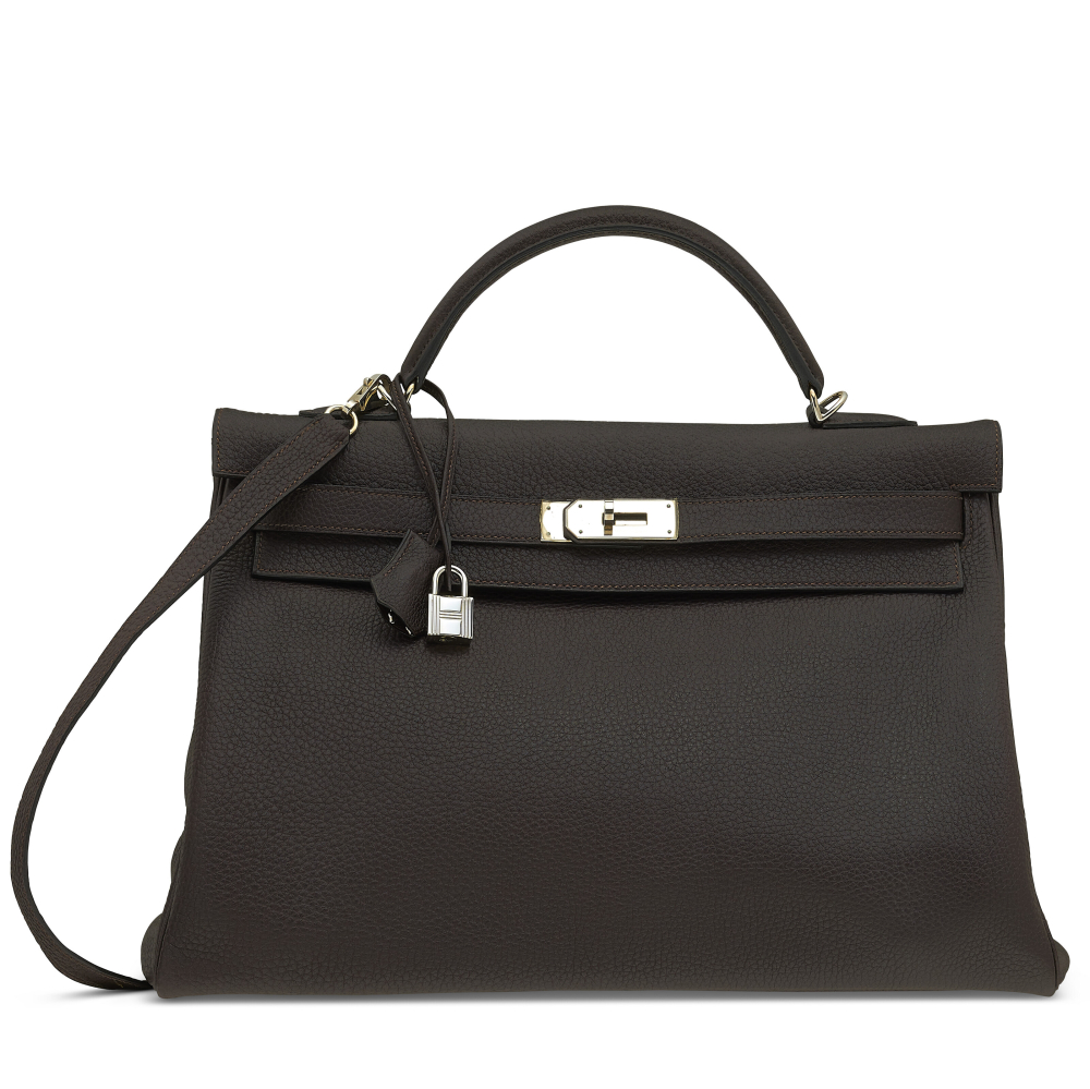 AN ÉBÈNE TOGO LEATHER RETOURNÉ KELLY 40 WITH PALLADIUM HARDWARE