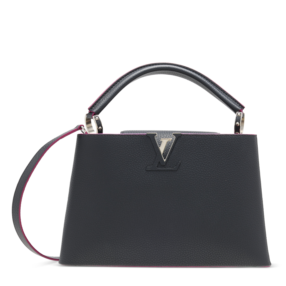A COLBALT FUCHSIA TAURILLON LEATHER CAPUCINES PM WITH SILVER HARDWARE