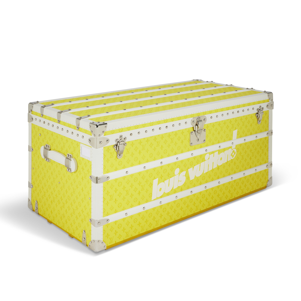 A LIMITED EDITION YELLOW WHITE MONOGRAM COURRIER 110 TRUNK WITH SILVER HARDWARE BY VIRGIL ABLOH LOUIS VUITTON, 2021 Important information about this lot