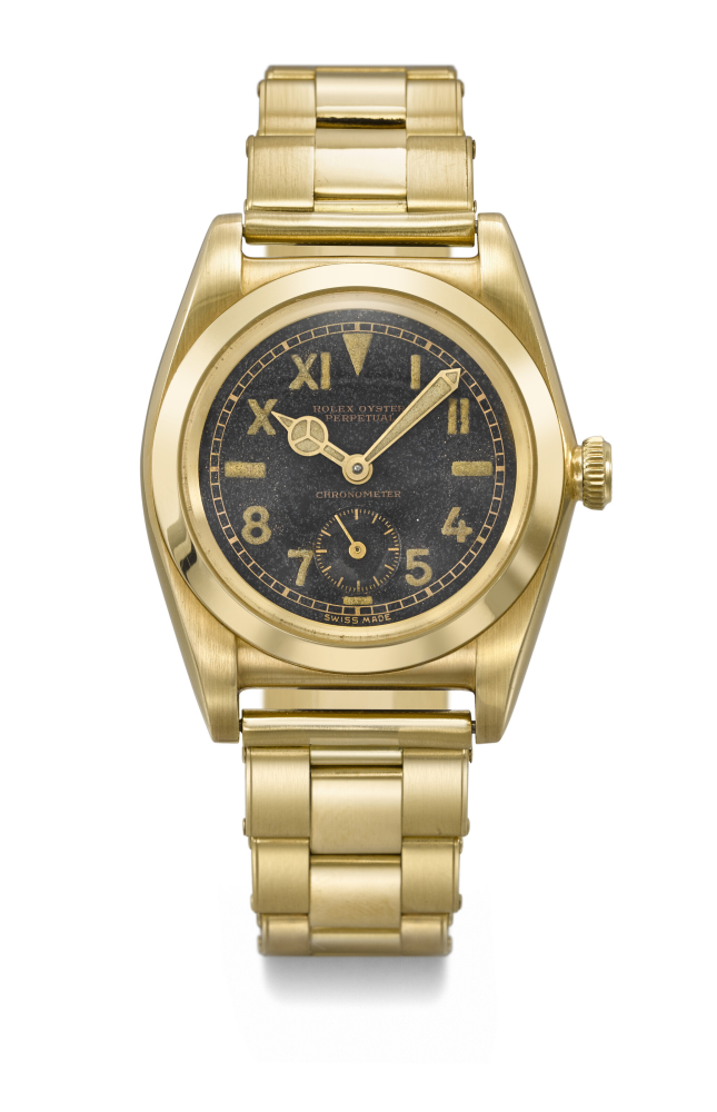 ROLEX. A RARE AND HIGHLY ATTRACTIVE 18K GOLD AUTOMATIC WRISTWATCH WITH CALIFORNIA DIAL AND BRACELET