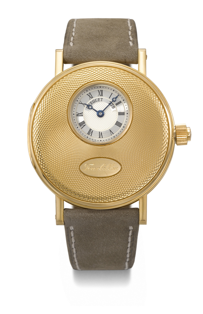 BREGUET. A RARE AND UNUSUAL 18K PINK GOLD SPECIAL EDITION HALF HUNTER CASE TOURBILLON WRISTWATCH