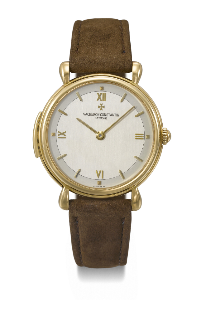 VACHERON CONSTANTIN. A VERY RARE AND HIGHLY ATTRACTIVE 18K GOLD MINUTE REPEATING WRISTWATCH WITH UNIQUE ADDITIONAL ENGRAVED CASE BACK