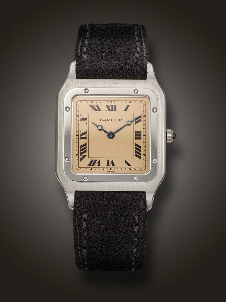 CARTIER, LIMITED EDITION PLATINUM 'SANTOS' WITH SALMON DIAL, NO. 49/90, REF. 1575 1