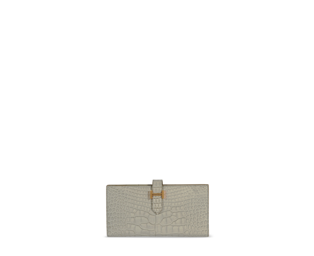 A MATTE GRIS PERLE ALLIGATOR BÉARN WALLET WITH ROSE GOLD HARDWARE, HERMÈS, 2020