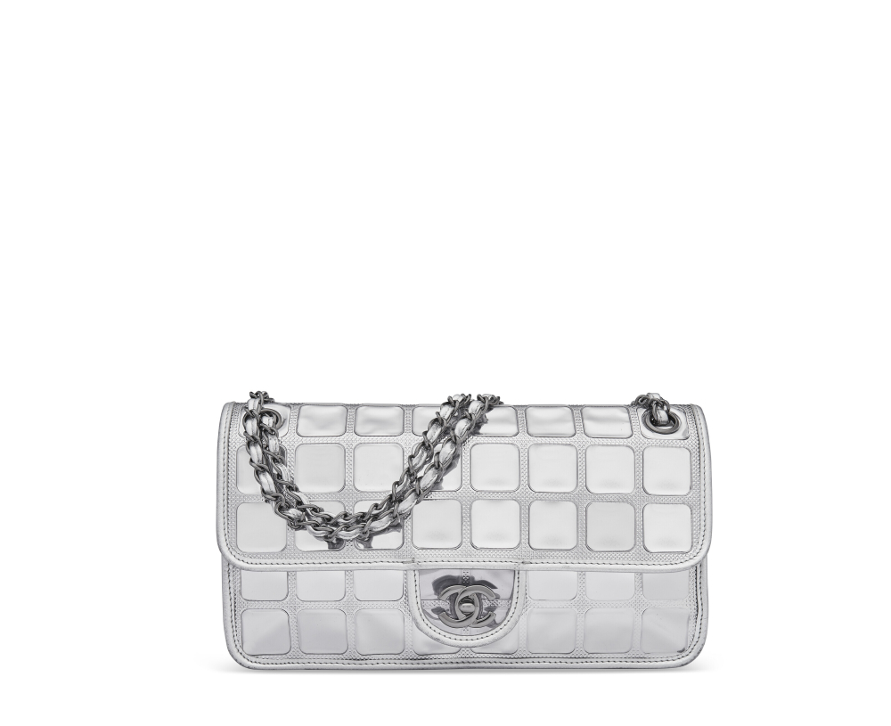 A LIMITED EDITION SILVER PVC LAMBSKIN LEATHER ICE CUBE SINGLE FLAP BAG WITH SILVER HARDWARE, CHANEL, 2008