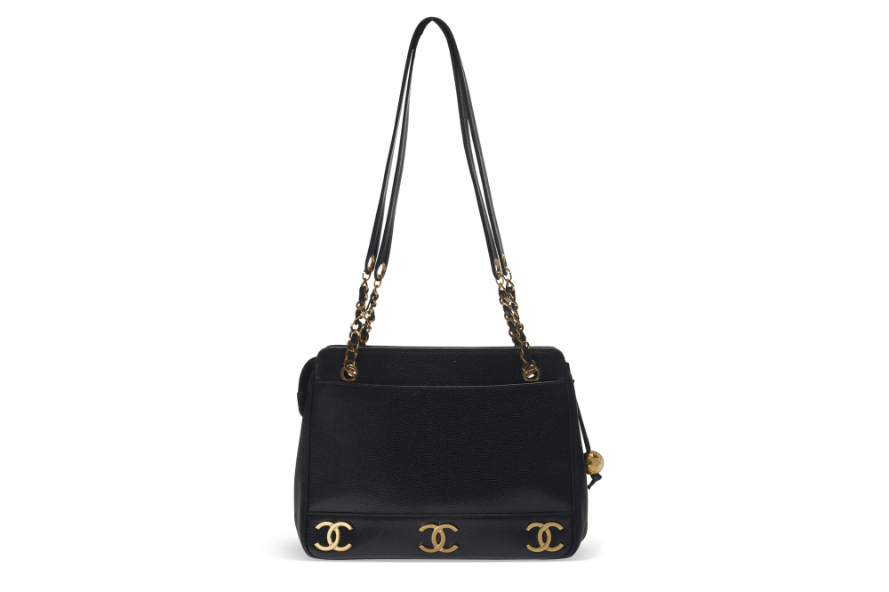 A BLACK CAVIAR LEATHER TRIPLE CC SHOPPING TOTE WITH GOLD HARDWARE, CHANEL, 1991-1994