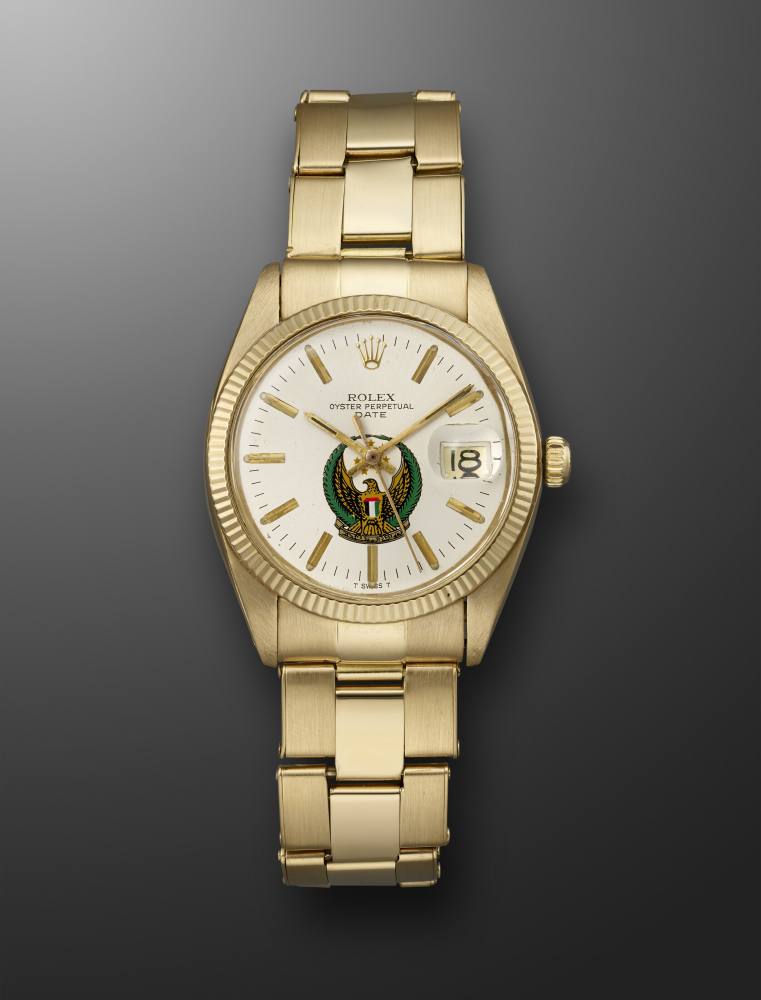 ROLEX, YELLOW GOLD 'OYSTER PERPETUAL DATE' WITH UAE MILITARY EMBLEM, REF. 1503" -