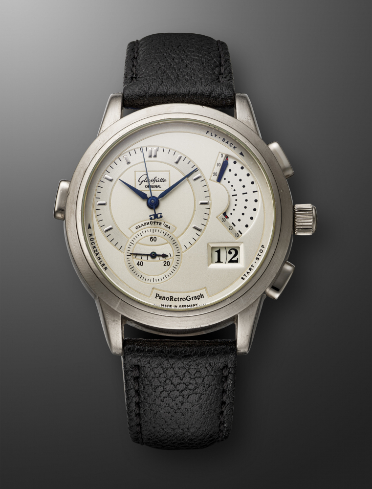 GLASHUTTE, LIMITED EDITION WHITE GOLD FLYBACK CHRONOGRAPH 'PANO RETRO GRAPH', NO. 147/150" -