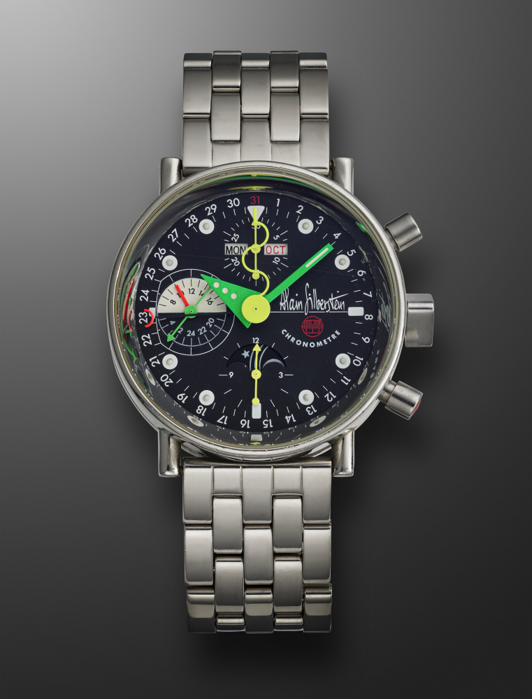 ALAIN SILBERSTEIN, LIMITED EDITION STAINLESS STEEL TRIPLE DATE CHRONOGRAPH WITH MOON PHASES 'KRONO 2', NO. 089/999 -