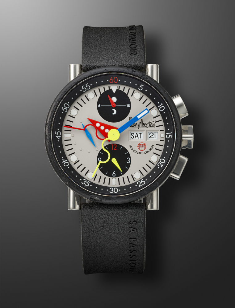 ALAIN SILBERSTEIN, LIMITED EDITION RUBBER COATED STAINLESS STEEL CHRONOGRAPH 'KRONO BAUHAUS', NO. 587/999" -