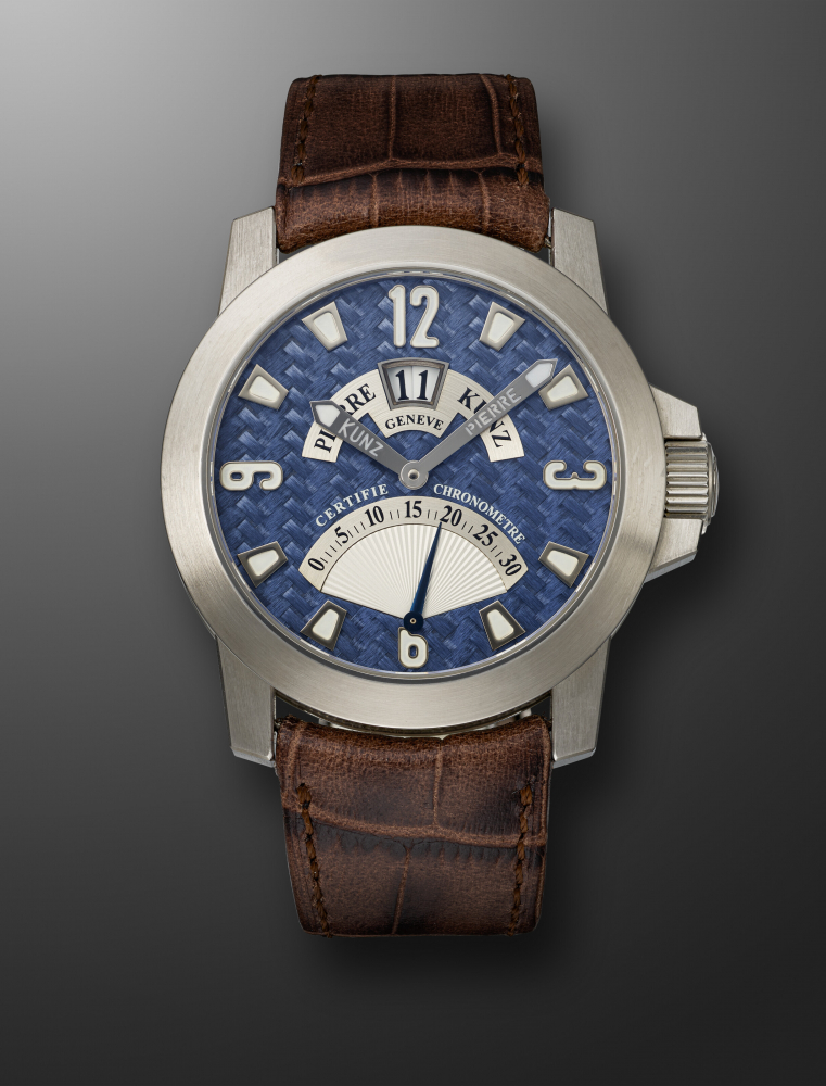 PIERRE KUNZ, STAINLESS STEEL WRISTWATCH WITH RETROGRADE SECONDS, REF. G016 SPORT, NO. 00" -