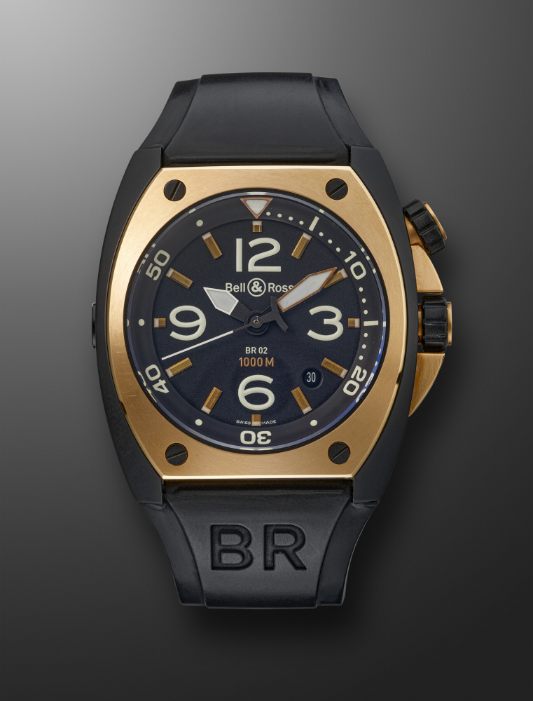 BELL ROSS, PVD-COATED STAINLESS STEEL AND PINK GOLD DIVER WRISTWATCH WITH GAS ESCAPE VALVE, REF. BR02-20-S/R-305" -