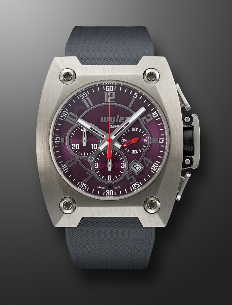 WYLER, LIMITED EDITION STAINLESS STEEL, TITANIUM AND CARBON FIBER CHRONOGRAPH 'INCAFLEX' WITH PURPLE DIAL, NO. 1350/3999" -
