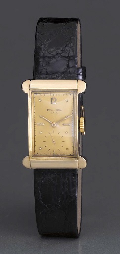 Patek Philippe. A fine and rare 18K pink gold rectangular-shaped wristwatch