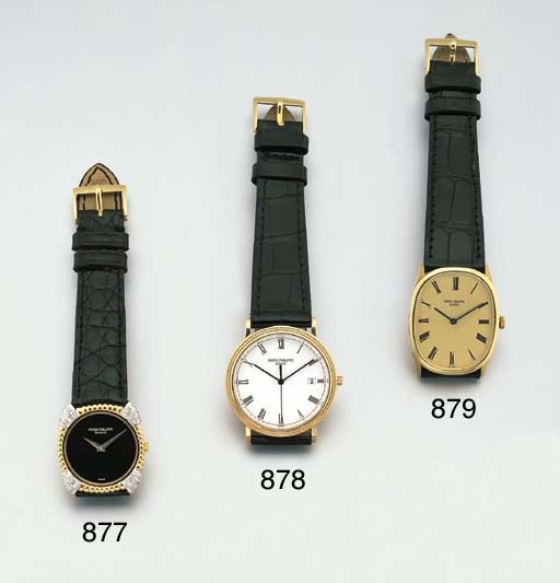 PATEK PHILIPPE. A LADY'S 18K TWO-COLOURED GOLD AND DIAMOND-SET CUSHION-SHAPED WRISTWATCH WITH ONYX DIAL
