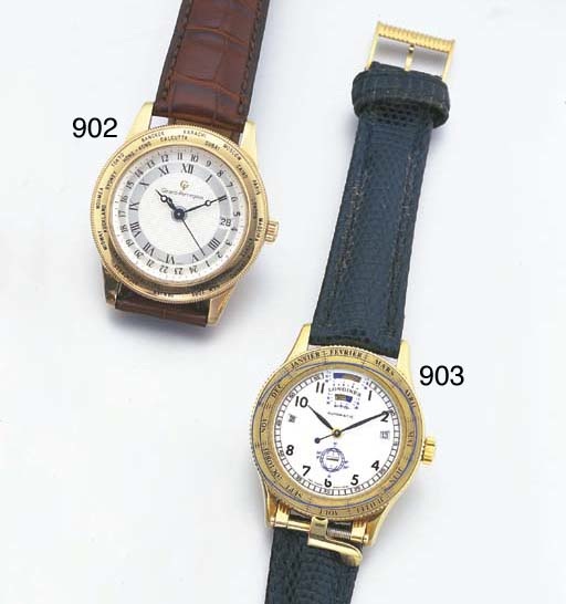 LONGINES. A VERY FINE AND RARE LIMITED EDITION 18K GOLD SELF-WINDING WRISTWATCH WITH SWEEP CENTRE SECONDS, DATE, MONTH, TIMES OF SUNRISE AND SUNSET, SOLAR DECLINATION AND EQUATION OF TIME