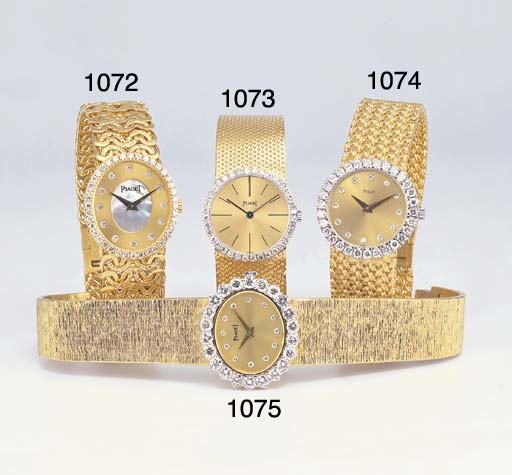 PIAGET. A LADY'S 18K GOLD AND DIAMOND-SET OVAL WRISTWATCH WITH BRACELET