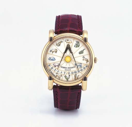 VACHERON CONSTANTIN. A FINE AND RARE 18K GOLD AND ENAMEL SELF-WINDING WRISTWATCH