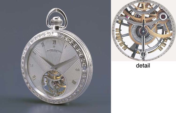 VACHERON CONSTANTIN. A HIGHLY IMPORTANT AND POSSIBLY UNIQUE 18K WHITE GOLD AND DIAMOND-SET OPENFACE TOURBILLON WATCH