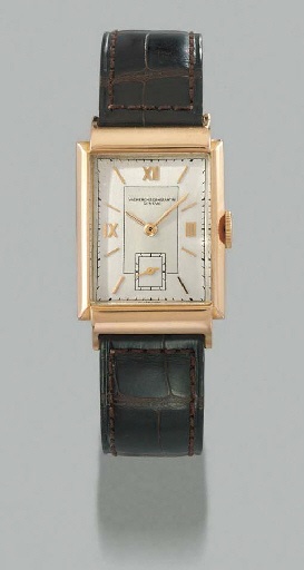 Vacheron Constantin. An unusual 18K pink gold rectangular wristwatch with two-tone dial