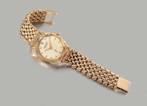 Patek Philippe. A rare and unusual 18K pink gold wristwatch with moulded lugs and 14K pink gold bracelet by Gay Fr