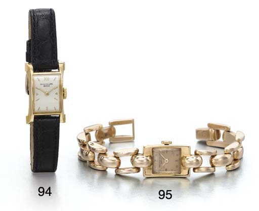 Patek Philippe. A fine and rare lady's 18K gold flared rectangular-shaped wristwatch