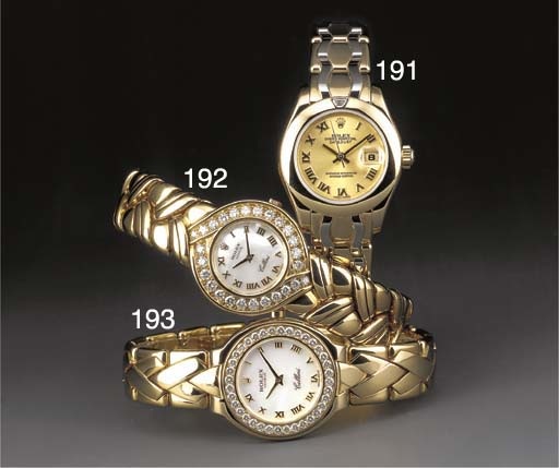 Rolex: An 18ct. gold and diamond set wristwatch with mother of pearl dial.signed Rolex Cellini, ref. 6664, case no. X605 866