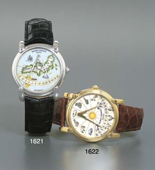 VACHERON CONSTANTIN. A FINE AND RARE 18K GOLD SELF-WINDING WRISTWATCH WITH CLOISONNE ENAMEL DIAL