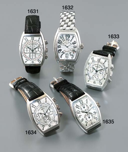 FRANCK MULLER. AN 18K WHITE GOLD SELF-WINDING TONNEAU-SHAPED CHRONOGRAPH WRISTWATCH WITH DATE