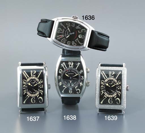 FRANCK MULLER. AN 18K WHITE GOLD SELF-WINDING RECTANGULAR WRISTWATCH WITH DOUBLE RETROGRADE SECONDS