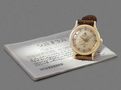 Omega. An 18K gold self-winding waterproof wristwatch with sweep centre seconds