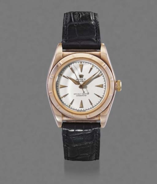 Rolex. An 18K pink gold self-winding waterproof Bubble Back wristwatch with sweep centre seconds