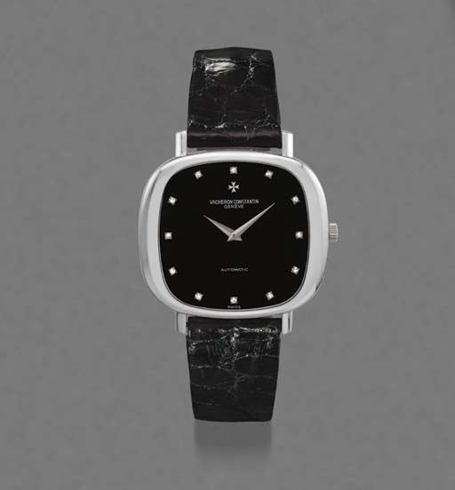 Vacheron Constantin. An 18K white gold and diamond-set cushion-shaped self-winding wristwatch