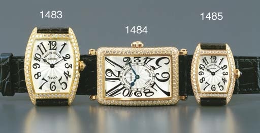 FRANCK MULLER. A LADY'S 18K GOLD AND DIAMOND-SET TONNEAU-SHAPED WRISTWATCH