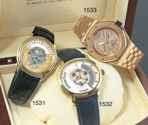 AUDEMARS PIGUET. A RARE LIMITED EDITION 18K GOLD OVAL SELF-WINDING WANDERING HOUR WRISTWATCH