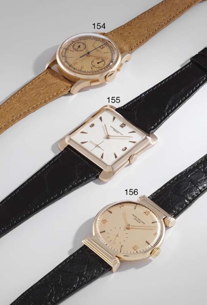 Patek Philippe. A rare and unusual 18K pink gold wristwatch with pink dial and flexible lugs