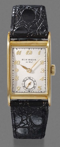 Patek Philippe. An 18K gold rectangular wristwatch with Breguet numerals