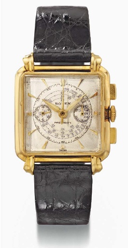 Rolex. A fine and rare 18K gold square chronograph wristwatch