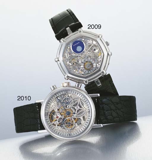 BREGUET. A FINE 18K WHITE GOLD SKELETONISED CHRONOGRAPH WRISTWATCH
