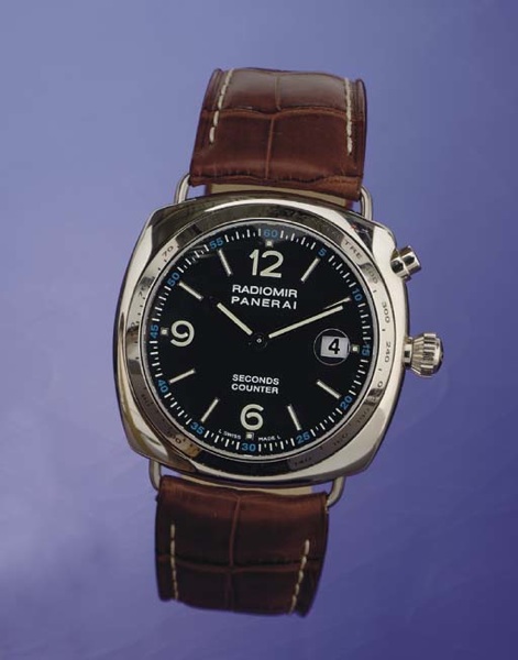 PANERAI. A FINE AND LARGE LIMITED EDITION 18K WHITE GOLD CUSHION WRISTWATCH WITH DATE AND SECONDS COUNTER